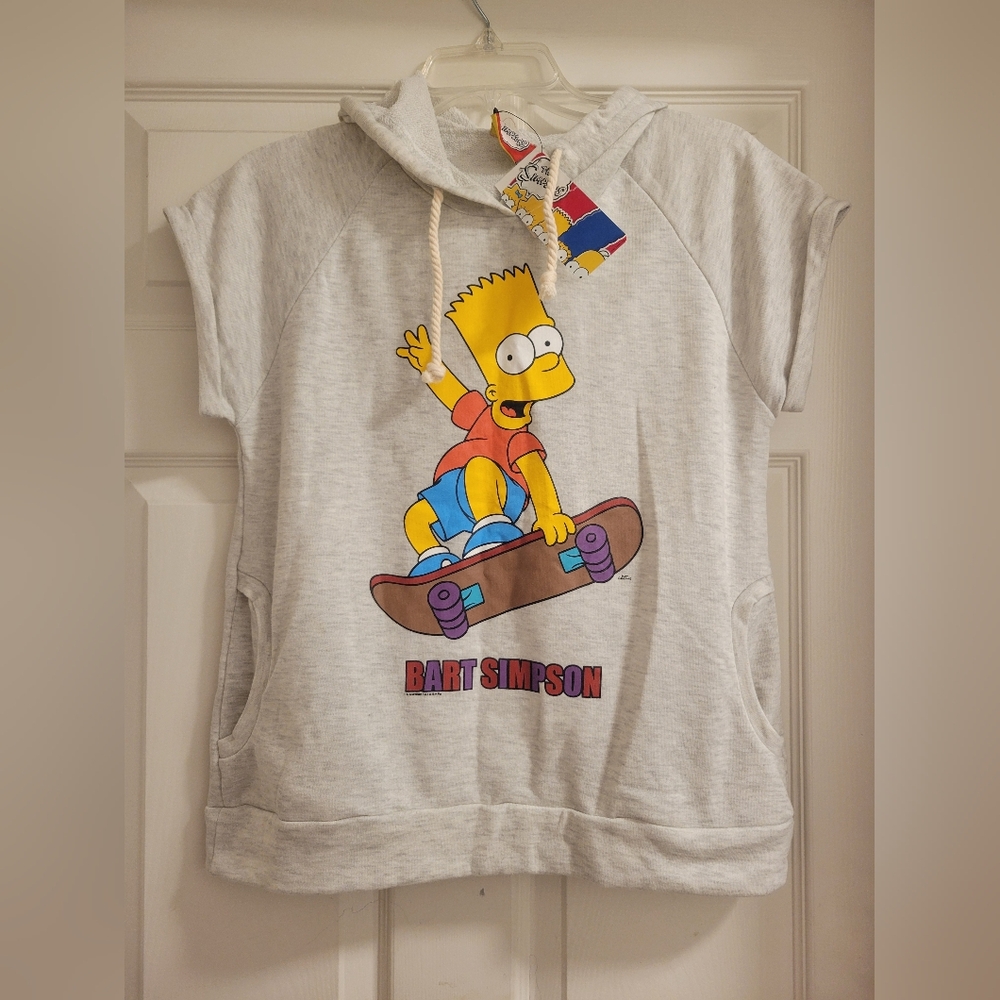 Women's Bart Simpson Gray Short Sleeved Hoodie Size L (NWT)
